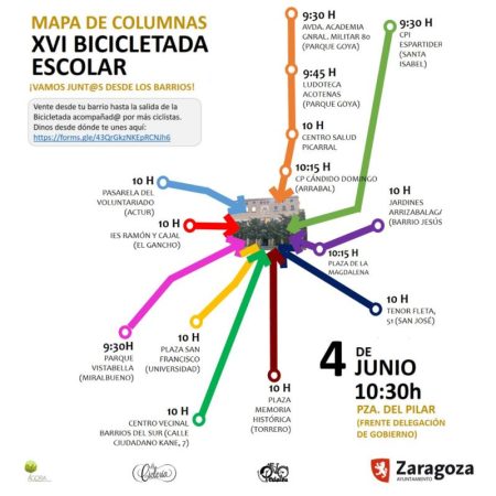 La XVI Bicicletada Escolar volverá a llenar de bicis las calles de Zaragoza este domingo