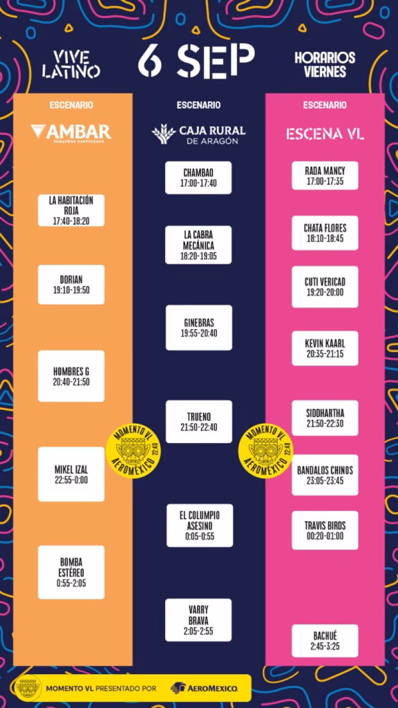 Hoarios Vive Latino 2024 6 de septiembre