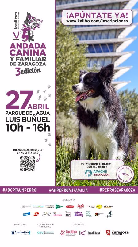 La III Andada Canina y Familiar de Zaragoza Kalibo 5K volverá este domingo al Parque del Agua con una gran jornada lúdica