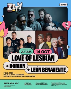 Espacio Zity anuncia los conciertos de Love of Lesbian, Dorian y León Benavente para el Pilar 2026